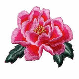 Pink Peony Flower Sew Iron Patches 14CM Embroidered Badges Dress Clothes Crafts