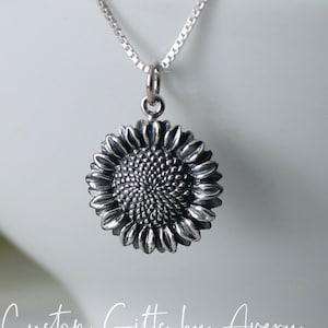 Sterling Silver Sunflower Pendant Necklace * 925 Sterling Silver Flower Charm * Sunflower Necklace