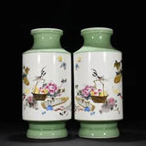 18.5" Old Porcelain dynasty A pair famille rose peony flower flower insect Vase