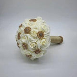Ivory and Gold Brooch Bouquet, Bridesmaid Bouquet, Available in 27 colors,Matching Boutonnieres And Corsages available