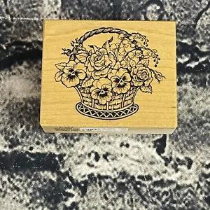 PSX Flower Bouquet Basket Roses Iris Lily Rubber Stamp F467 Pansey Vintage