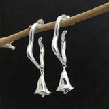 Shiny 925 Sterling Silver Organic Hoop Calla Lily Drop Earrings Feminine Chic