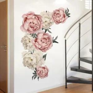 DIY 3D Pink Flower Wall Decals Peel and Stick Large Luxury Peony Wall Stickers