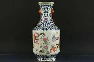 12.8" Antique Porcelain Qing dynasty qianlong mark doucai peony flower bird Vase