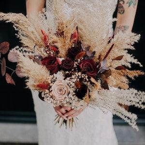 Burgundy Wedding Bouquet,Fall Bridesmaid, Burnt Orange, Chocolate Bouquet, Wine bridal bouquet, Dried flower wedding, Boho Wedding Bouquet