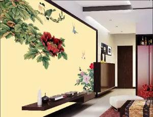 3D Peony Flowers Birds G1451 Wallpaper Wall Murals Removable Self-adhesive Honey