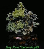 19.6'' China Natural Xiu Jade Carve Peony Flower Bird Animal Statue ornament