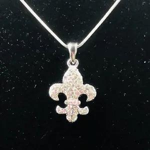 Fleur de Lis Lily Flower Clear Crystal Necklace Pendant