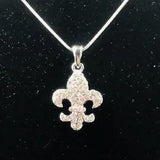 Fleur de Lis Lily Flower Clear Crystal Necklace Pendant