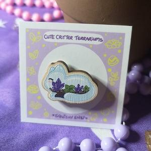 Cat terrarium wooden birch pin | kawaii pastel aesthetic kitty jewel orchid amethyst crystals houseplants plants collection greenhouse cute