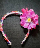 Peony Tropical Floral Pink Headband with Vintage Velvet trim Flower Trim.