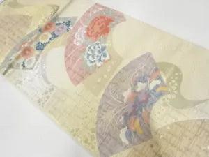 6068757: JAPANESE KIMONO / VINTAGE FUKURO OBI / WOVEN PEONY & AUTUMN FLOWERS