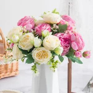 Artificial Flower Silk Peony Small White Bouquet Wedding Decoration