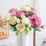 Artificial Flower Silk Peony Small White Bouquet Wedding Decoration
