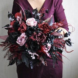 Burgundy dusty rose bridal bouquet, Goth wedding bouquet, Halloween wedding