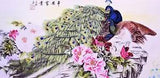 100% ORIGINAL ASIAN ART CHINESE WATERCOLOR PAINTING-Peacock birds&Peony flowers