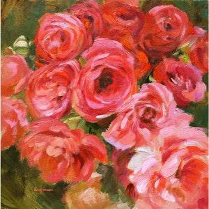 Bouquet of red roses. Original impressionist floral art, oil painting on canvas