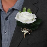 Boutonniere for Men Wedding, Groom Boutonniere, Boutenierre Prom, Wedding Accessories and Gift for Groomsmen. Boho White Rose Boutineer