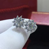 Silver Sunflower Moissanite Earring Studs | Sunflower Star Round Cut Moissanite Studs | 925 Silver Moissanite Earrings With Certificate