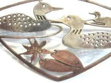 VINTAGE WILD BRYDE LOON FAMILY & LOTUS WATER LILY 925 STERLING SILVER PIN BROOCH