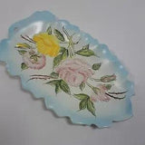 Porcelain Raised Flowers Trinket Table Plate Blue White Japan Roses Carnation