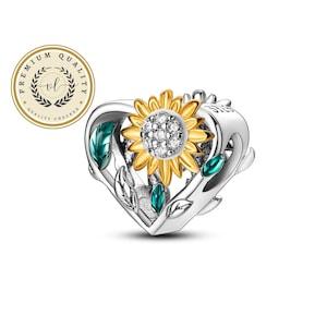 Sunflower Heart Charm For Bracelet, Heart Charm, Floral Charm, Birthday Gifts For Her, Christmas Gifts For Her