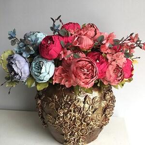 Vintage Artificial Peony Silk Flowers Bouquet Home Wedding Decoration