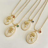 Vintage Months Flower Oval Mother Of Pearl Shell Floral Necklace Birth Months