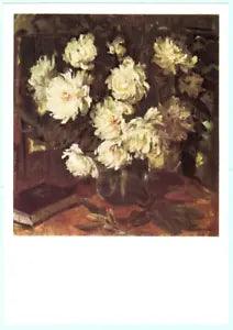 M.Platunov 1968 Russian postcard WHITE PEONIES in Vase