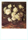 M.Platunov 1968 Russian postcard WHITE PEONIES in Vase