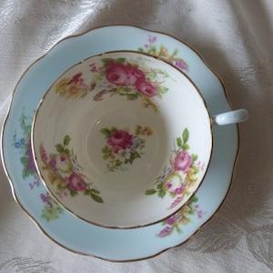 Pastel baby blue with rose floral bouquets  Foley Tea Cup- scroll down for item details/shipping