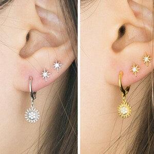Sunflower Cubic Dangle Earrings- Stacking Earrings- Minimalist Earrings- Everyday Earrings