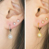 Sunflower Cubic Dangle Earrings- Stacking Earrings- Minimalist Earrings- Everyday Earrings