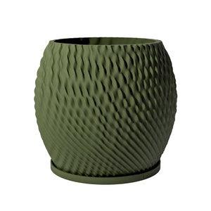 Planter Pot With Drainage, Avocado Green Ripple Design for Small and Large Plants [Water Plate Included] Outdoor and Indoor use Plant Pot