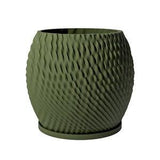 Planter Pot With Drainage, Avocado Green Ripple Design for Small and Large Plants [Water Plate Included] Outdoor and Indoor use Plant Pot