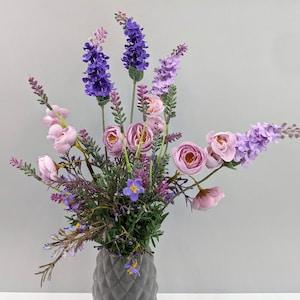Purple Faux Flowers Bouquet, Artificial Lavender Bouquet, Purple Mixed Bouquet, Silk Wildflowers Centerpiece, Lavender Wedding Arrangement