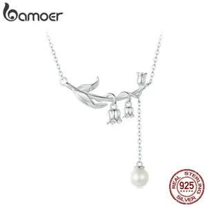 Bamoer Elegant 925 Sterling Silver Lily of the Valley CZ Necklace Women Jewelry