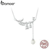 Bamoer Elegant 925 Sterling Silver Lily of the Valley CZ Necklace Women Jewelry