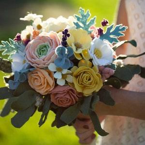 Spring Cabbage Rose Ranunculi Blossom Bouquet Felt Flowers