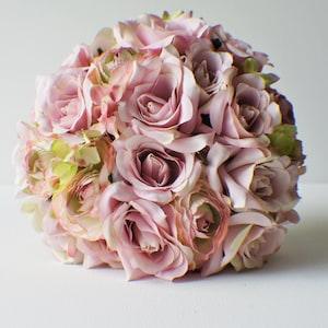 READY TO SHIP Silk Bride Bouquet, Rose Bouquet, Pink, Green Roses, Hydrangeas, Shabby Chic Vintage, Keepsake Bouquet Bridesmaid Bouquet