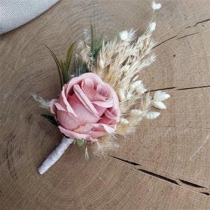 Blush boutonniere Pampas grass Boutonniere for men