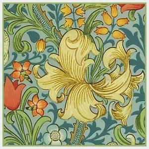William Morris's Aqua Golden Lily Detail Design Counted Cross Stitch Pattern