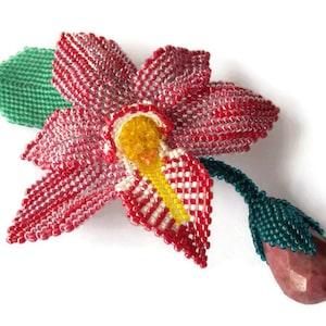 Beaded bead woven brooch. Orchid  flower seed bead brooch pendant transformer.