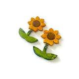 Sunflower Polymer Clay Earrings, Floral Dangles Handmade, Sunflower Jewelry Painted with Alcohol Ink, Botanical Plant Lover Gift Idea