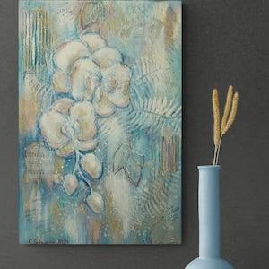 FROZEN ORCHIDS Mixed Media artwork with glitter on canvas 40cmx60cm - artist Christiane Schwarz