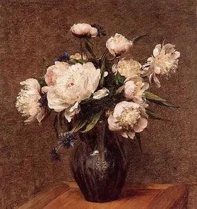 Art Oil painting still life white peony flowers in vase on table