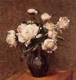 Art Oil painting still life white peony flowers in vase on table