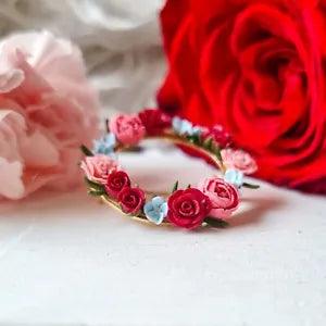 Rose Peony Carnation Flowers Brooch Pin