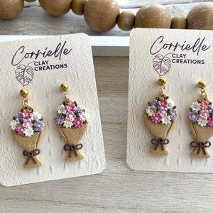 Valentine/Mother's Day/Bridal Flower Bouquet Polymer Clay Dangle Earrings
