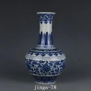10.2" Chinese Porcelain Qing dynasty qianlong mark Blue white peony flower Vase
